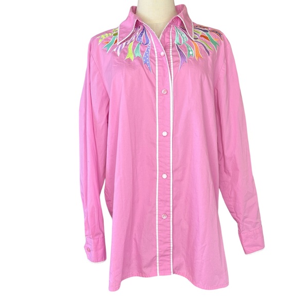 Bob Mackie Tops - Bob Mackie Pink Embroidered Shirt Size Large